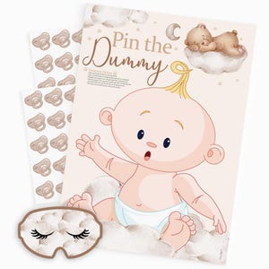 Baby Shower Game Pin The Dummy On The Baby in Teddy Bear Theme. Unisex/Neutral Colours with Bears and Clouds image 14