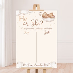 Teddy Themed Gender Reveal Voting Sign Guessing Game Size, Large A2 Size