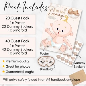 Baby Shower Game Pin The Dummy On The Baby in Teddy Bear Theme. Unisex/Neutral Colours with Bears and Clouds image 5