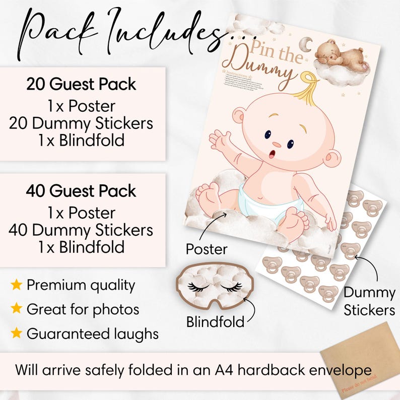 Baby Shower Game Pin The Dummy On The Baby in Teddy Bear Theme. Unisex/Neutral Colours with Bears and Clouds image 5