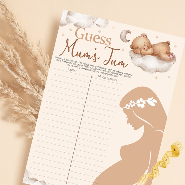 Baby Shower Game Guess Mums Tum in Teddy Theme