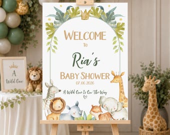Safari Baby Shower Welcome Sign Personalised Jungle Animal Party Entrance Decor Printed Board / Poster