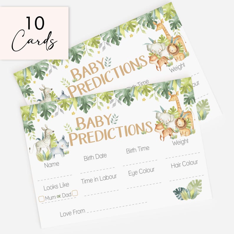 Baby Shower Game Prediction Cards in Baby Safari Theme 10 - 40 Players image 9