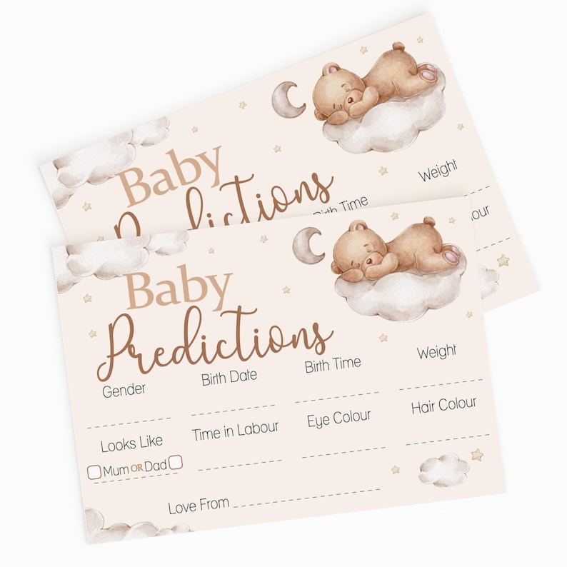 Teddy Bear Baby Shower Prediction Cards Keepsake Game Baby Predictions Cards Neutral Baby Shower image 5
