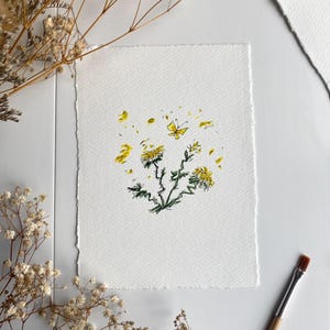 Gelber Schmetterling über Blumen in Aquarell ~ Mini Original: &#39;Little Adventurer&#39;