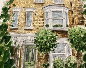 Haus Portrait: Handgezeichnetes Aquarell Geschenk Neues Zuhause