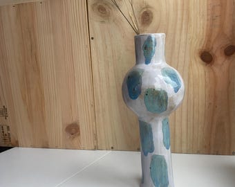 青と白のストライプ模様の花瓶 - 大 - Etsy 日本