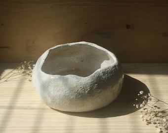 Handbuilt white ceramic bowl