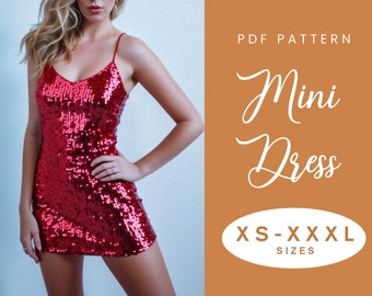 Patrón de costura de vestido bodycon / XS-XXXL / Descarga instantánea / PDF digital fácil / Mini vestido elástico de punto Reloj de arena sexy