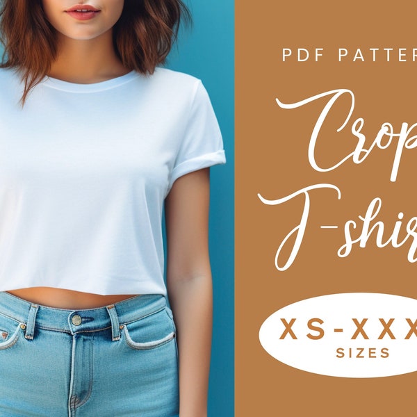 Crop T Shirt Women's Sewing Pattern | XS-XXXL | Instant Download | Easy Digital PDF | Round Neck Short Sleeve Top Baby Cropped Tee