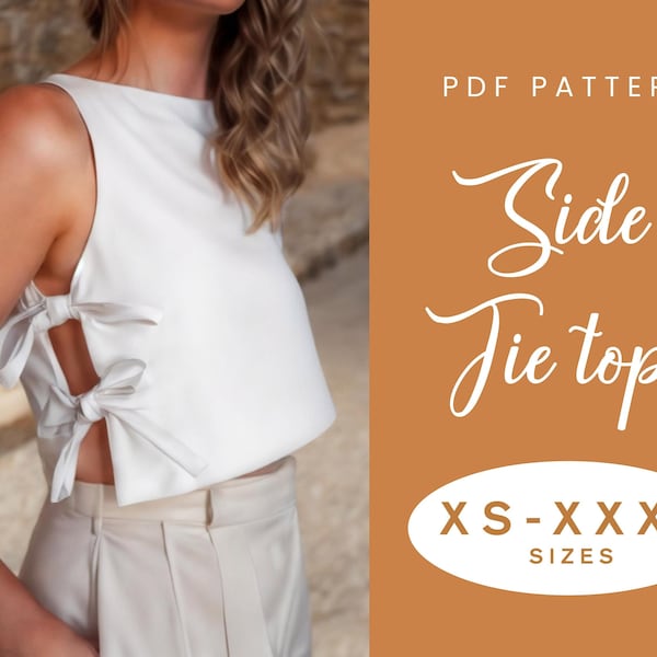 Patrón de costura top con lazo lateral / XS-XXXL / Descarga instantánea / PDF digital fácil / Crop Top para mujer / Patrón de top suelto Corsé de verano