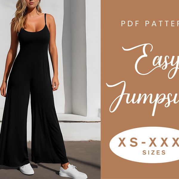 Patron de couture combinaison | XS-XXXL | Téléchargement instantané | PDF numérique facile | Cami Strap Jumpsuit Romper Culotte Pant Pantalon ample