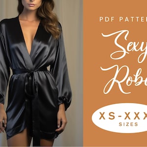 Robe Sewing Pattern | XS-XXXL | Instant Download | Easy Digital PDF | Tie Belt Bathrobe Silky Nightwear Dressing Gown Night Gown Pattern