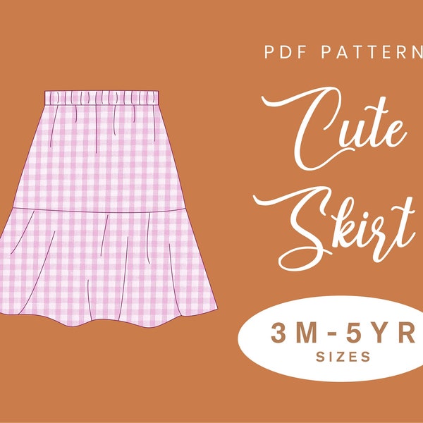 Kids Skirt Sewing Pattern | 3M-5YRS | PDF Instant Download | Baby Girl Gathered Tiered Skirt Elastic Waist