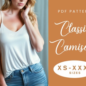 Patrón de costura top camisola / XS-XXXL / Descarga instantánea / PDF digital fácil / Top camisola con cuello en V / Top clásico de verano
