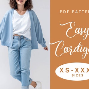 簡単なカーディガンの縫製パターン | XS-XXXL | PDF 即時ダウンロード | レディース ドロップショルダー ジャンパー セーター ニット クロップド