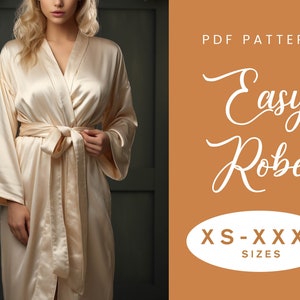 Robe Sewing Pattern | XS-XXXL | Instant Download | Easy Digital PDF | Tie Belt Bathrobe Silky Nightwear Dressing Gown Night Gown Pattern