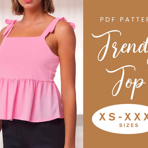 Smock Top Sewing Pattern | XS-XXXL | Instant Download | Easy Digital PDF | Shoulder Tie Straps | Gathered Peplum