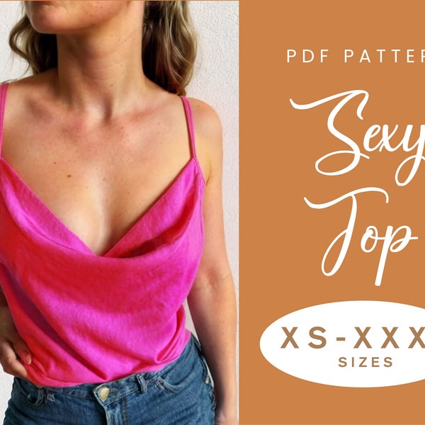 Naaipatroon met coltop | XS-XXXL | Direct downloaden | Hemdje Top Strap Zomer Top Party Cami | Gemakkelijke digitale PDF