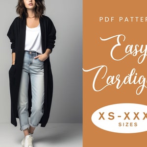 Easy Cardigan Sewing Pattern | XS-XXXL | PDF Instant Download | Women's Drop Shoulder Jumper Sweater Pockets Knit
