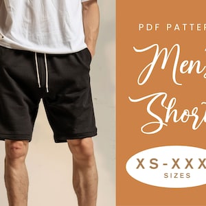 Mens Shorts Sewing Pattern | XS-XXXL | Instant Download | Easy Digital PDF | Mens Short Trouser Drawstring Waist Elastic Waist