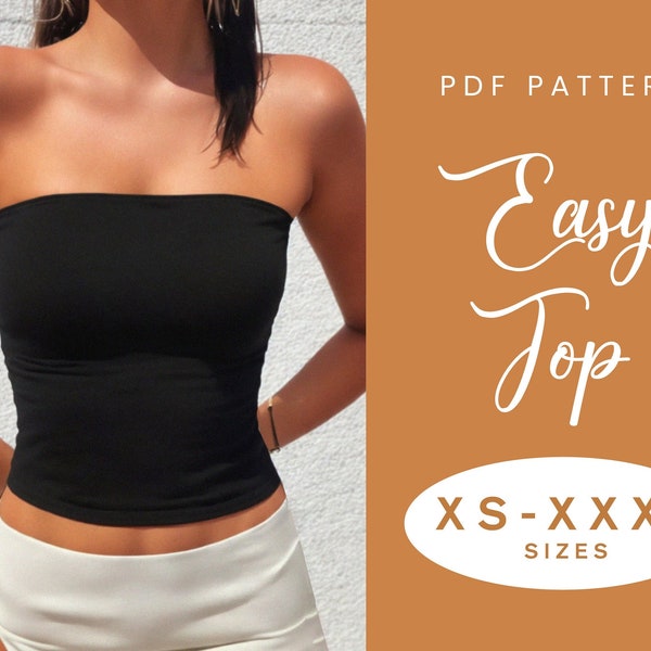 Patrón de costura superior / XS-XXXL / Descarga instantánea / Top elástico / Top sin tirantes / Top tubo ajustado / Estilo bandeau / PDF digital fácil