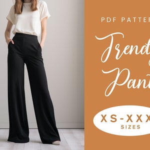 Modèle de couture de pantalon XS-XXXL Téléchargement instantané PDF numérique facile Pantalon élastique femme ample style tendance poches image 1