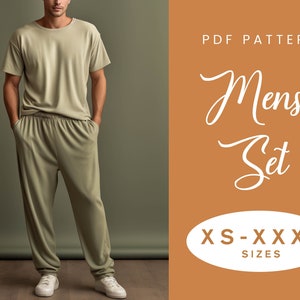 Mens Set Sewing Pattern | XS-XXXL | Instant Download | Easy Digital PDF | T-shirt Sleeves Mens Joggers Pants Tracksuit Jogging Bottoms