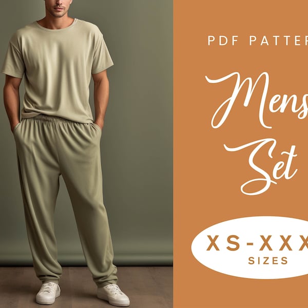 Patron de couture pour homme | XS-XXXL | Téléchargement instantané | PDF numérique facile | T-shirt manches hommes Joggers pantalon survêtement bas de Jogging