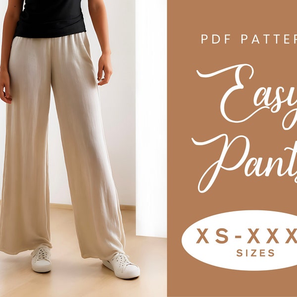 Wide Leg Pant Sewing Pattern | XS-XXXL | Instant Download | Easy Digital PDF | Women's Elastic Trouser Loose Linen Style Pockets