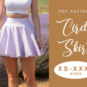 Circle Skirt Sewing Pattern | XS-XXXL | Instant Download | Easy Digital PDF | Women&#39;s Mini Zip Waist Skirt