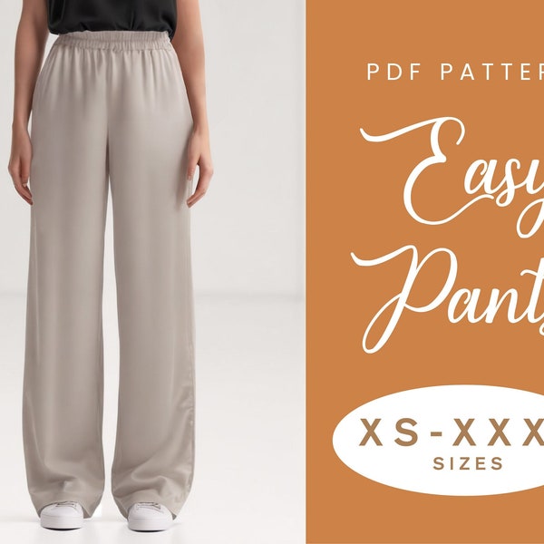 Patron de couture de pantalon | TP-XXXL | Téléchargement instantané | PDF numérique facile | Pantalon femme élastique tendance taille haute avec poches