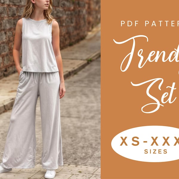 Top + Pants Set Sewing Pattern | XS-XXXL | Instant Download | Easy Digital PDF | Women's T-shirt | Trouser Wide Leg Pant Set Loungewear