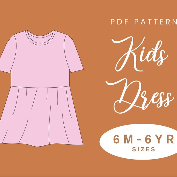 Patron de couture de robe smockée pour enfants | 6 mois-6 ans | Téléchargement instantané PDF | Robe pour bébé, jupe froncée ample extensible