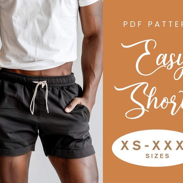 Mens Shorts Sewing Pattern | XS-XXXL | Instant Download | Easy Digital PDF | Mens Short Trouser Drawstring Waist Elastic Waist