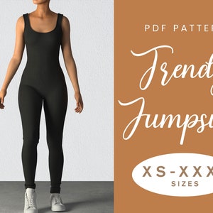 Jumpsuit Sewing Pattern | XS-XXXL | Instant Download | Easy Digital PDF | Stretchy Unitard Leggings Yoga Pants