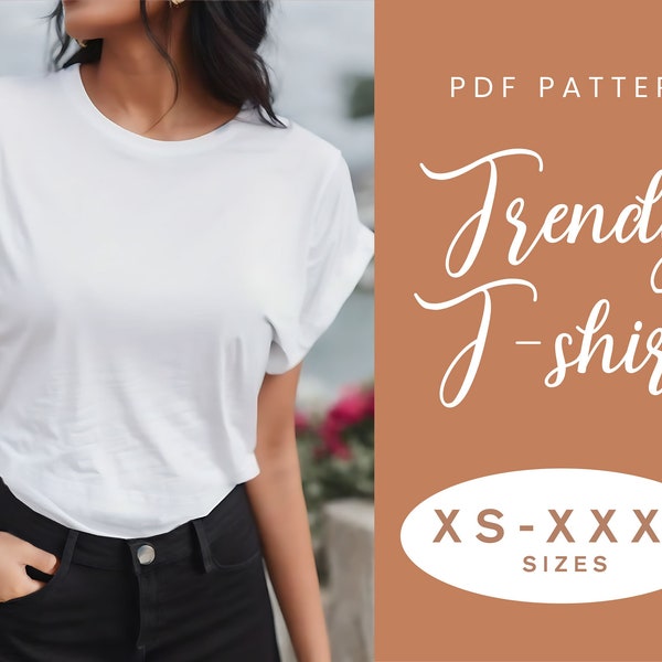 Patron de couture T-shirt tendance pour femmes | TP-XXXL | Téléchargement instantané | PDF numérique facile | Manches courtes chauve-souris