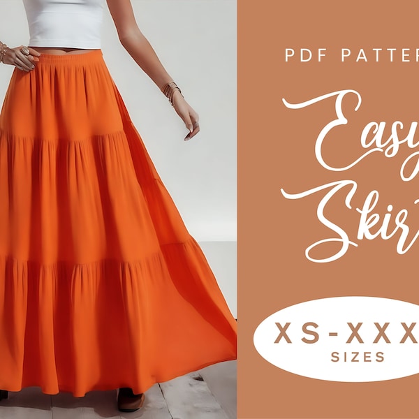 Maxi Skirt Sewing Pattern | XS-XXXL | Instant Download | Easy Digital PDF | Women's Long Gathered Tiers |  Elastic Waist Skirt