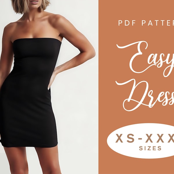 Bodycon Dress Sewing Pattern | XS-XXXL | Instant Download | Easy Digital PDF | Knit Stretch Tube Bandeau Dress