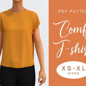 Comfortabel T-shirt dames naaipatroon | XS-XL | Los T-shirt met verlaagde mouwen | Direct downloaden | Gemakkelijke digitale PDF