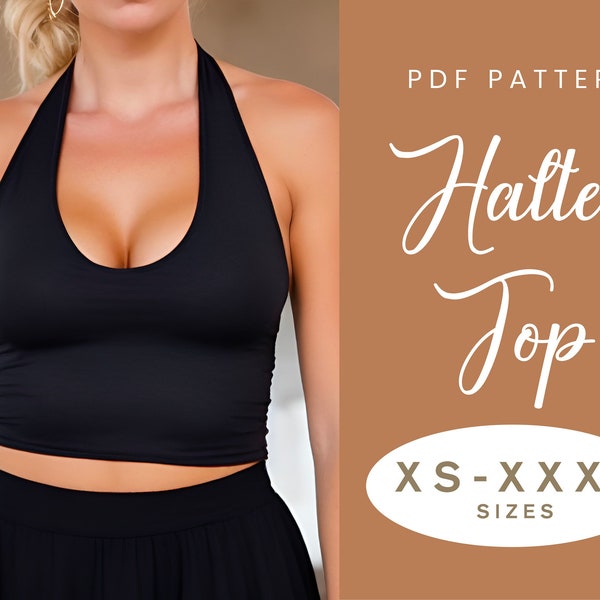 Halter Top Sewing Pattern | XS-XXXL | Halter Neck Crop Top | Easy Digital PDF