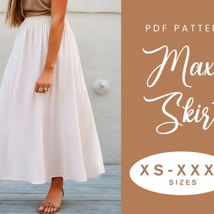 Maxi Skirt Sewing Pattern | XS-XXXL | Instant Download | Easy Digital PDF | Women&#39;s Long Elastic Waist Skirt