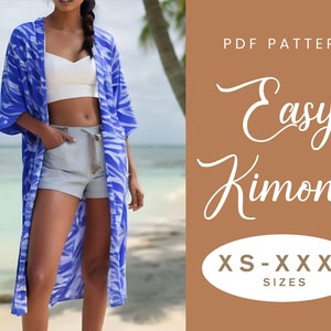 Patron de couture kimono | TP-XXXL | Téléchargement instantané | PDF numérique facile | Veste ouverte non doublée, couvre-vêtements de plage, motif de vêtement d'extérieur