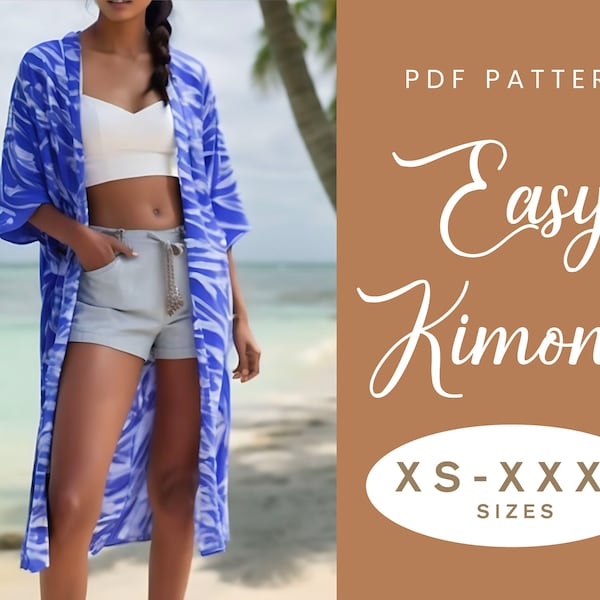 Kimono Sewing Pattern | XS-XXXL | Instant Download | Easy Digital PDF | Open Jacket Unlined Beach Cover Up Outerwear Pattern