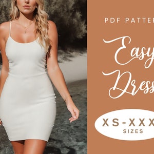 Bodycon Dress Sewing Pattern | XS-XXXL | Instant Download | Easy Digital PDF | Knit Stretch Sexy Summer Cami Dress Strappy