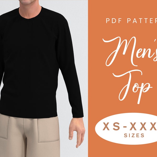 Mens Top Sewing Pattern | XS-XXXL | Instant Download | Easy Digital PDF | Long Sleeve T-Shirt