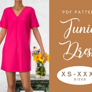 Tunic Dress Sewing Pattern | XS-XXXL | Loose V neck Sleeved Dress | Easy Digital PDF