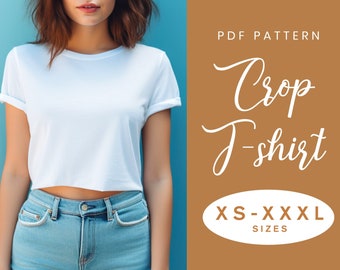 Crop T Shirt Women's Sewing Pattern | XS-XXXL | Instant Download | Easy Digital PDF | Round Neck Short Sleeve Top Baby Cropped Tee