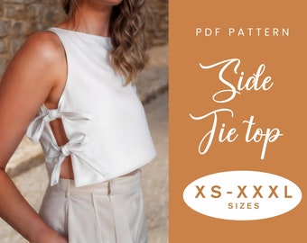 Patrón de costura top con lazo lateral / XS-XXXL / Descarga instantánea / PDF digital fácil / Crop Top para mujer / Patrón de top suelto Corsé de verano