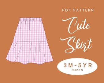 Kids Skirt Sewing Pattern | 3M-5YRS | PDF Instant Download | Baby Girl Gathered Tiered Skirt Elastic Waist